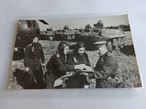 PHOTO PRL LAMINATED FOLK POLISH ARMY, SOLDIERS, TANK, HELICOPTER, HELICOPTER, STAMP MILITARY PHOTO AGENCY