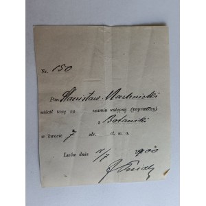 KWIT LWÓW TAXA ZA EGZAMIN WSTĘPNY 1900 R STANISŁAW MACHNICKI