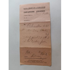 RECEPTA ZARZĄDZENIE LEKARSKIE KIELCE KASA CHORYCH 1932 R