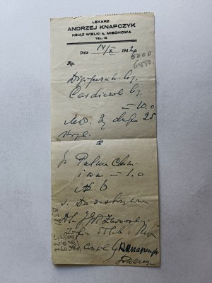 PRESCRIPTION BOOK GREAT MIECHOW, DOCTOR ANDRZEJ KNAPCZYK 1942