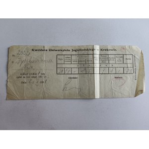 RECEIPT KRAKOW UNIVERSITY OF JUGLONA BURSARY 1931