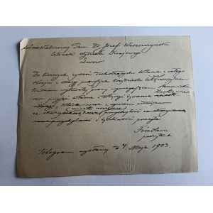 TELEGRAM LETTER 1903, LVIV, DR WERESZCZYNSKI