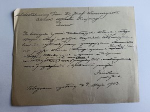 TELEGRAM LETTER 1903, LVIV, DR WERESZCZYNSKI