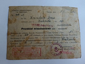 HOUSING ALLOCATION TARNÓW, HOUSING COMMISSION, STAMP 1946