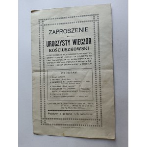 ZAPROSZENIE NA UROCZYSTY WIECZÓR KOŚCIUSZKOWSKI ZŁOCZÓW 1912 R, BRODY, SOKÓŁ ZŁOCZÓW