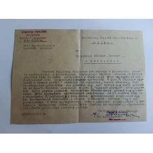 LETTRE PRZEWORSK STAROSTWO REFERAT SANITARNY, CENTRE DE SANTÉ KAŃCZUGA 1949, DR SKOROSZEWSKI
