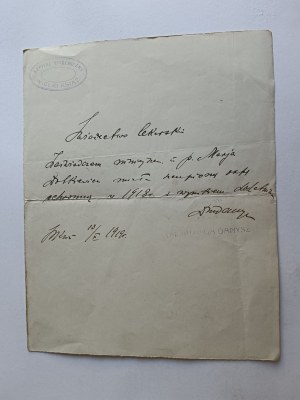 MEDICAL CERTIFICATE GREAT PRINCE SHOITAL EPIDEMIC, STAMP 1919 DR JADWIGA DANYSZ