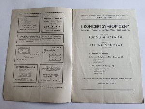 CONCERT PROGRAM PHILHARMONIC KRAKAU GG 1942 R, RUDOLF HINDEMITH, HALINA SEMBRAT