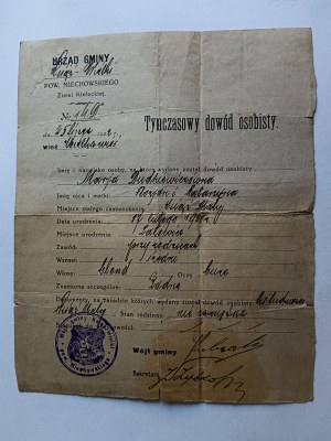 TEMPORARY IDENTITY CARD PRINCE GREAT, MIECHOW, STAMP 1922