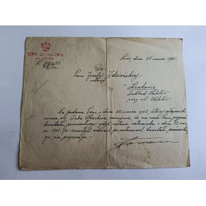 PISMO ZAWIADOMIENIE LWÓW IZBA SKARBOWA 1923 R