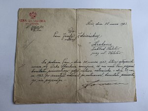 LETTER NOTIFICATION LVIV TAX CHAMBER 1923