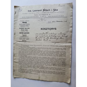 COST ESTIMATE, KRAKOW, ENG. LEONARD NITSCH &amp; SKA 1906, WATERWORKS, CENTRAL HEATING, VENTILATION