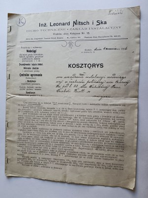 COST ESTIMATE, KRAKOW, ENG. LEONARD NITSCH & SKA 1906, WATERWORKS, CENTRAL HEATING, VENTILATION