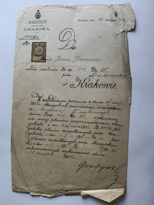 KRAKOW MAGISTRATE MAGAZINE, 1912, STAMP, JAN JAROSZ
