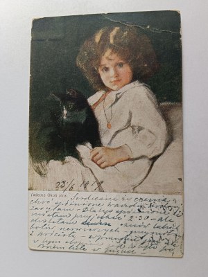 POLISH PAINTING PERCH, CHILD, CAT