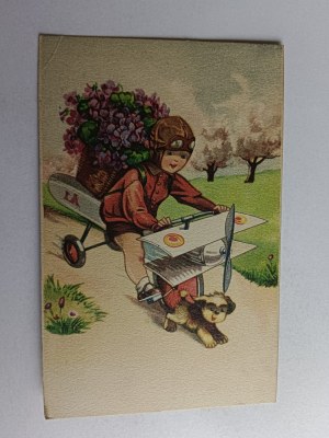 PAINTING BOY PILOT PLANE BICYCLE DOG, JAROSLAW