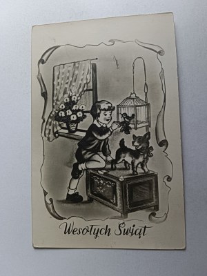 PHOTO HOLIDAY BOY, DOG, STAMP WARSAW