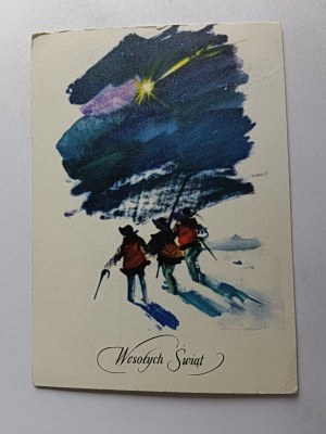 CHRISTMAS POSTCARD CAROLERS MOUNTAIN STAR