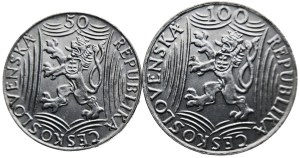 50 crowns 1949, 100 crowns 1949