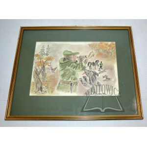 BEREZOWSKA Maja (1898-1978), Hunting scene. Original watercolor.