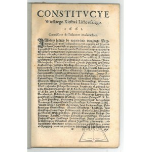 RADZIWIŁŁ Mixhał Kazimierz, CONSTITUCYE Wielkiego Xięstwa Litewskiego. 1661.