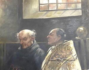 BERGMAN Stanisław Wojciech (1862-1930)., Fragment obrazu: Stanisław Oświęcim przy zwłokach Anny Oświęcimówny.