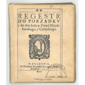 (GROICKI Bartłomiej), Registro di ordinamento degli articoli del diritto di Magdeburgo e cesariano.