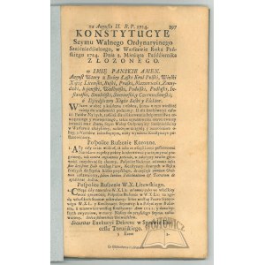 (Statuti del Sejm Generale Ordinario delle Sei Domenica, riunitosi a Varsavia nell'anno del Signore 1724, il 2 ottobre.