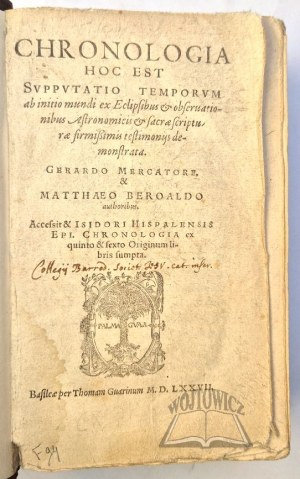 MERCATOR Gerard, Beroald Matthieu, Chronologia hoc est Supputatio Temporum