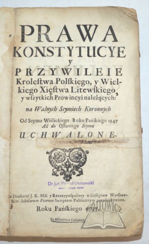 (VOLUMINA Legum T. 4.) (Warszawa 1737).