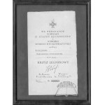 Legion Cross - Certificate of Award to Tadeusz Orzelski, Warsaw, 1926.