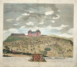 SCHENK, Petrus jun. według PÖPPELMANNA, Matthäusa Daniela, Conspectus Regii aedificii, cui nomen Castrum Augusti. Gezicht van het Koninklyk slot Augustusburg.