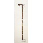(Hutsul Region, Tatra Mountains). A walking stick with 48 old hiking badges.