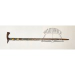 (Hutsul Region, Tatra Mountains). A walking stick with 48 old hiking badges.