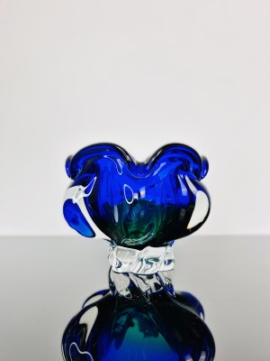 Josef Hospodka (1923-1989), Vintage Glass Ashtray Sommerso Cobalt, Chribska Glassworks, Czechoslovak 1970s