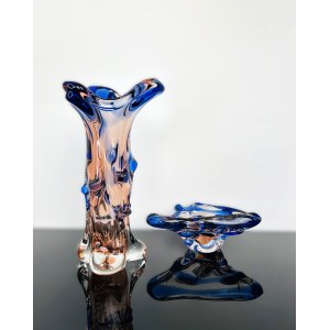 Karel Zemek (1909 - 1965), Art Set of Vase & Ashtray Glass Special Niagara Collection, 1970s