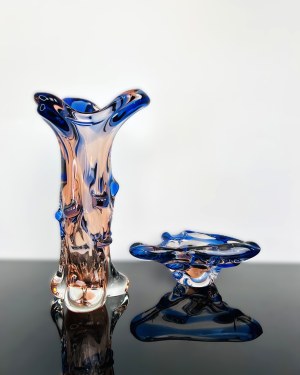 Karel Zemek (1909 - 1965), Art Set of Vase & Ashtray Glass Special 