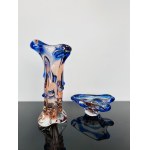 Karel Zemek (1909 - 1965), Art Set of Vase & Ashtray Glass Special Niagara Collection, 1970s