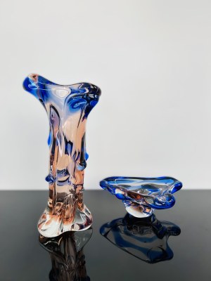 Karel Zemek (1909 - 1965), Art Set of Vase & Ashtray Glass Special 