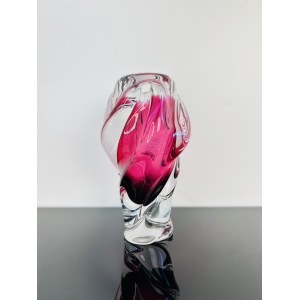 Josef Hospodka (1923-1989), Massive Propeller Vase Sommerso PINK by Chribska Glassworks, Czechoslovak 1970s