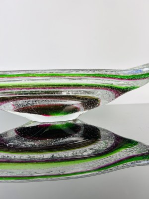 Rudolf Beranek (1930), Art Glass Bowl with Color Spiral by R.Beranek, Škrdlovice Glassworks, 42cm, 1964