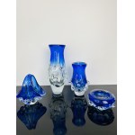 Ladislav Paleček (1933), Set of 4 Cobalt Blue Art Glass Pieces - Škrdlovice Glassworks, Czechoslovakia 1980s