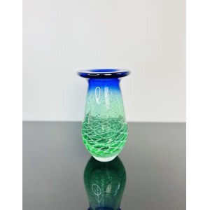 Ladislav Paleček (1933), Rare Czechoslovak Art Glass Vase, Škrdlovice Glassworks, Green Core with Blue Overlay