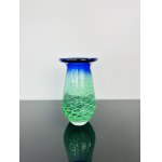 Ladislav Paleček (1933), Rare Czechoslovak Art Glass Vase, Škrdlovice Glassworks, Green Core with Blue Overlay