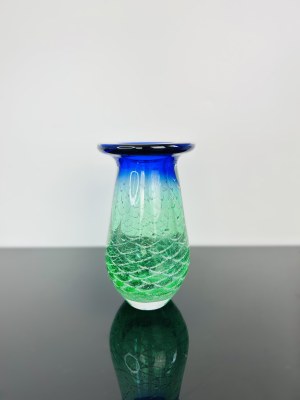Ladislav Paleček (1933), Rare Czechoslovak Art Glass Vase, Škrdlovice Glassworks, Green Core with Blue Overlay