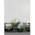 Karel Zemek (1909 - 1965), Set of Art Glass Collection “RHAPSODY”, Glassworks Škrdlovice - Vases, Ashtray, and Basket
