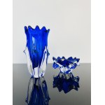 Jaroslav Taraba, Set of Cobalt Glass Vase & Ashtray, Lednické Rovné Glassworks