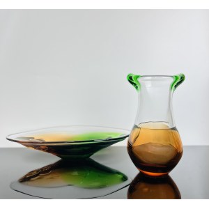 Ladislav Paleček (1933), Art Glass Set by Škrdlovice Glassworks, 1976 - Vase & Bowl (7621/17 & 7633/40)