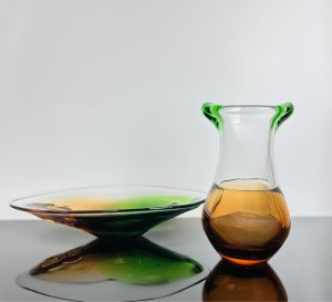 Ladislav Paleček (1933), Art Glass Set by Škrdlovice Glassworks, 1976 - Vase & Bowl (7621/17 & 7633/40)