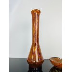 Set of Striated Amber Glass “Hut Laura” - Tarnów, Vase and Ashtray
